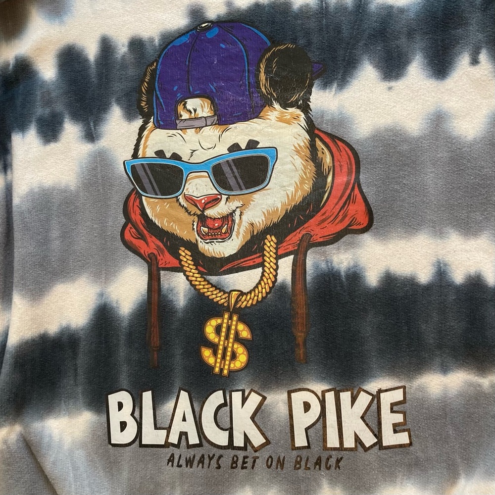 Black Pike Grey Tie-Dye Long Sleeve Sweatshirt with Bear Graphic‎ - Picture 7 of 10